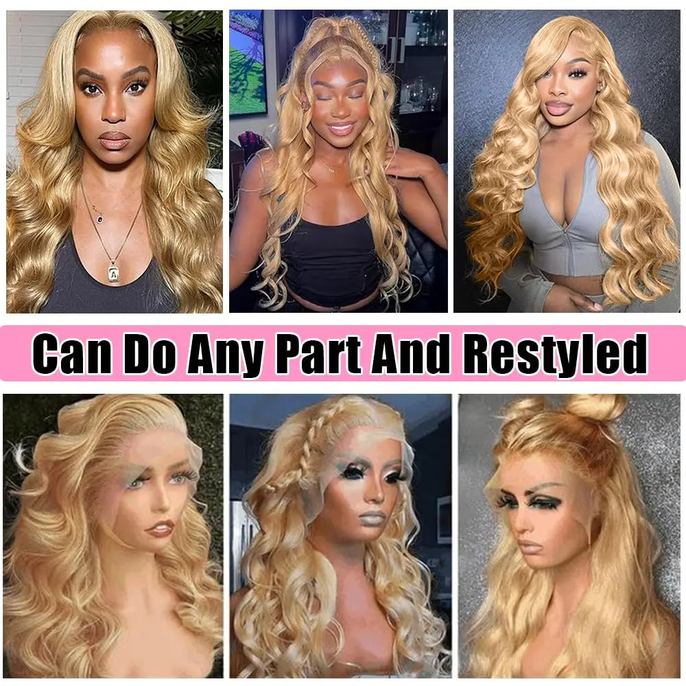 36 Inch Honey Blonde Wig Human Hair 200% Density 13x6 Body Wave Pre Plucked Transparent Lace Frontal Wigs Human Hair for Women
