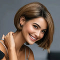 10-inch Brown Lady Fashion Sprite Short Straight Wig with Bangs | Full Rose Net Synthetic Fiber, Exquisite Appearance