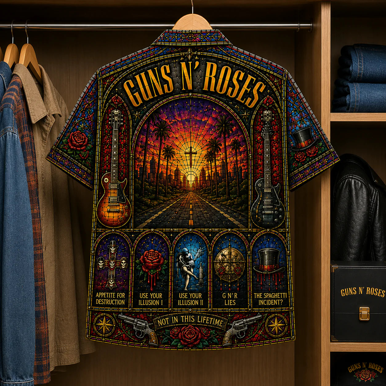 Gun N' Roses Stained Glass Hawaiian Shirt - Unisex Button Up