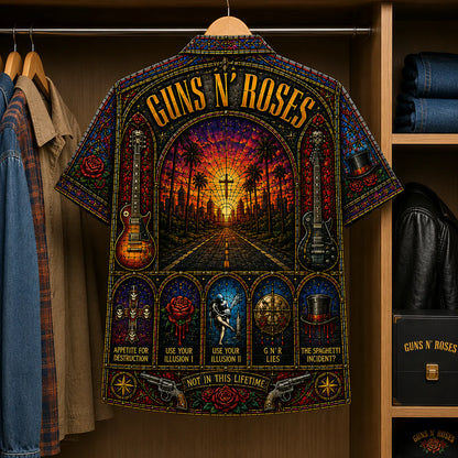 Gun N' Roses Stained Glass Hawaiian Shirt - Unisex Button Up