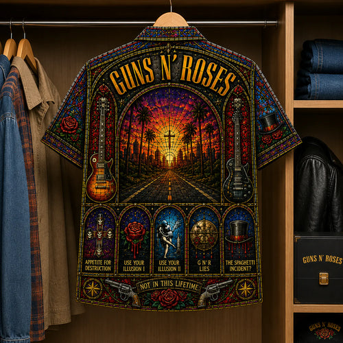 Gun N' Roses Stained Glass Hawaiian Shirt - Unisex Button Up
