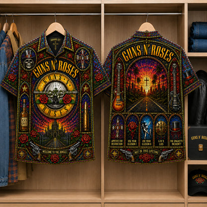 Gun N' Roses Stained Glass Hawaiian Shirt - Unisex Button Up